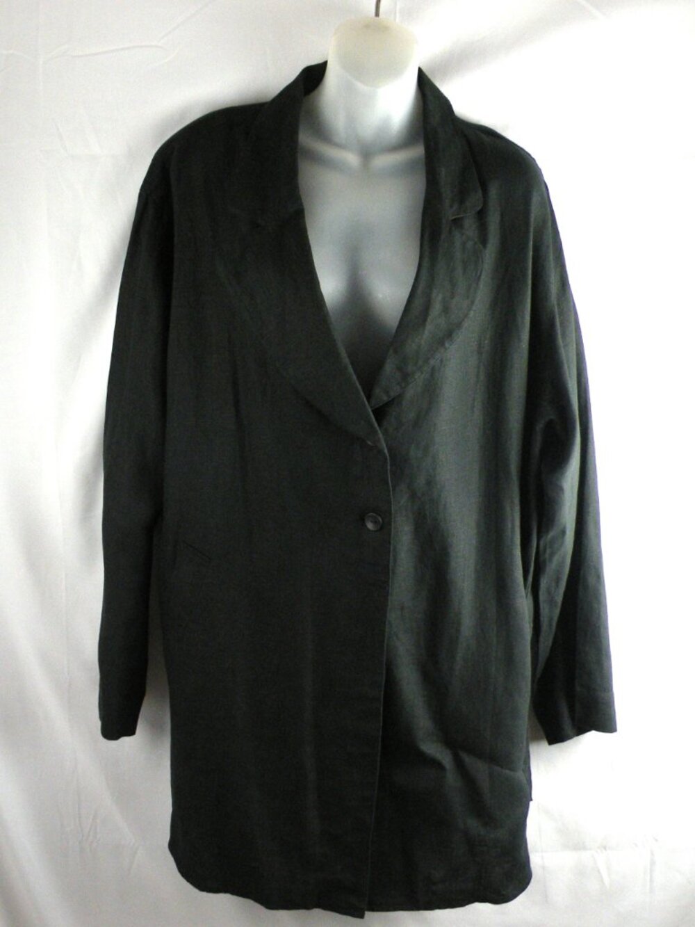 Dorman Black 100% Linen Oversize Blazer Size XL Lagenlook Long Line Minimalist